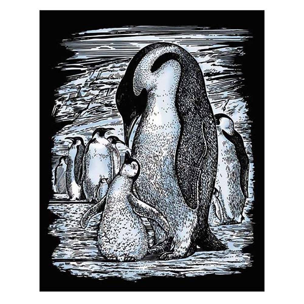 Sequin art, Гравиране на сребърна основа, Пингвини